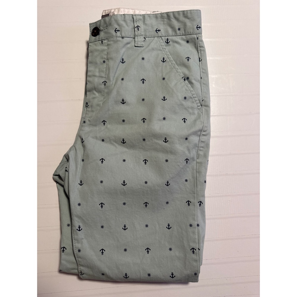 Hawkings McGill Mens Skinny Chino Pants 34x30 Green Nautical Anchor Print Slacks